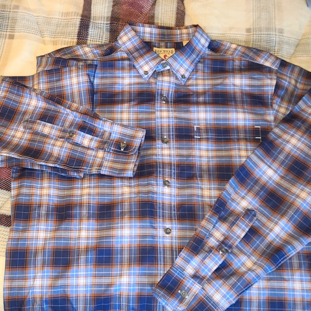 Red Head Brand Flannel Striped Shirt Mens Large Tall LT Redhead